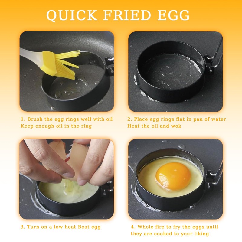 4-Pack Stainless Steel Egg Rings | Anti-Scald Folding Handle Egg