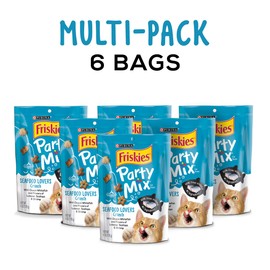 Purina Friskies Made in USA Facilities Cat Treats, Party Mix Seafood Lovers Crunch - 6 oz. Pouches, Pack of 6