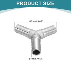 sourcing map 3/4" Y Shape Hose Barb Pipe Fitting, 304 Stainless Steel 3 Way Pipe Hose Pipe Fitting Adapter for Vacuum Systems, Industrial Pipe Connections, Silver