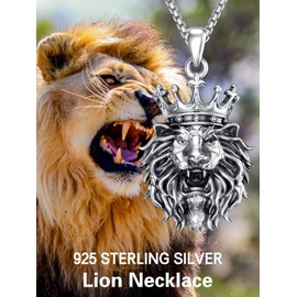 POTOPYY Lion Pendant for Men Sterling Silver Crown Lion Necklace Men Jewelry Birthday Christmas Gifts for Dad Son Friend Husband Father