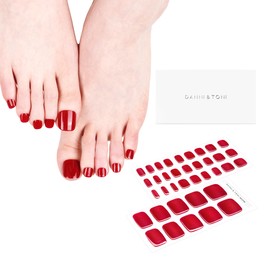 DANNI & TONI Semi Cured Gel Toenail Strips Burgundy (Garnet Gaze) Cat Eye Toe Nail Stickers Gel Pedi Wraps 37 Stickers