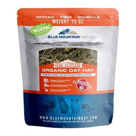 Blue Mountain Hay | 15 oz. Fresh Organic Oat Grass Hay | Nutritious, Delicious Meal Or Snack for Rabbits, Guinea Pigs, Chinchillas, Hamsters, Gerbils, & Other Small Pets | Available in 15 oz. & 40 oz.