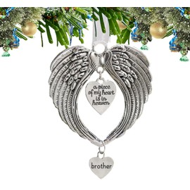 LYPER Christmas Ornaments Angel Wings Pendants, A Piece of My Heart is in Heaven Ornament for Christmas Tree, Two Sweet Heart Shaped Ornaments for Christmas Tree Hanging Decoration (Brother)