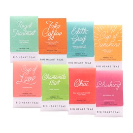 Big Heart Tea Co. Tea Bags Sampler Set - Certified Organic, Ayurvedic Herbal Tea - Small Batch Ground Herbs, Florals, Spices in Zero Plastic Sachets - Healthy Tea Variety Pack - 8 Flavors, 16 Pack