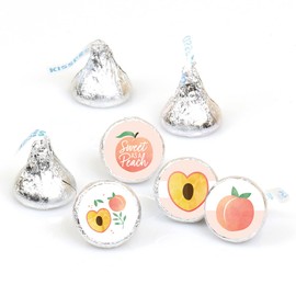 Big Dot of Happiness Sweet as a Peach - Fruit Themed Baby Shower or Birthday Party Round Candy Sticker Favors - Labels Fit Chocolate Candy (1 Sheet of 108)