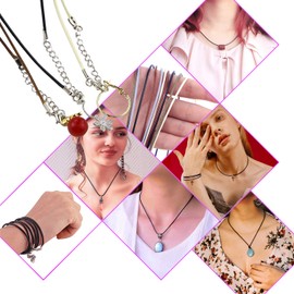 XCOZU Pack of 50 Leather Necklaces Without Pendants Leather Cord Chain is Made of High-Quality Wax Cotton Thread, Necklace Cord with Lobster Clasp and Chain for DIY Jewellery Band Making (2 mm)