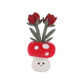 Apricot Lamb Pilzförmige Vase mit Rose Plüschtiere für Kinder, weiche niedliche Kuscheltier für Baby Mädchen und Jungen, Flauschige Blume Vase Rot 24 cm