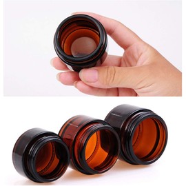 SYBL 5Pcs 10ml 0.35oz Travel Size Empty Refillable Amber Glass Cosmetic Containers Round Sample Jars Pot Vial Bottle with Inner Liners and Black Lids for Face Creams Lotions and More