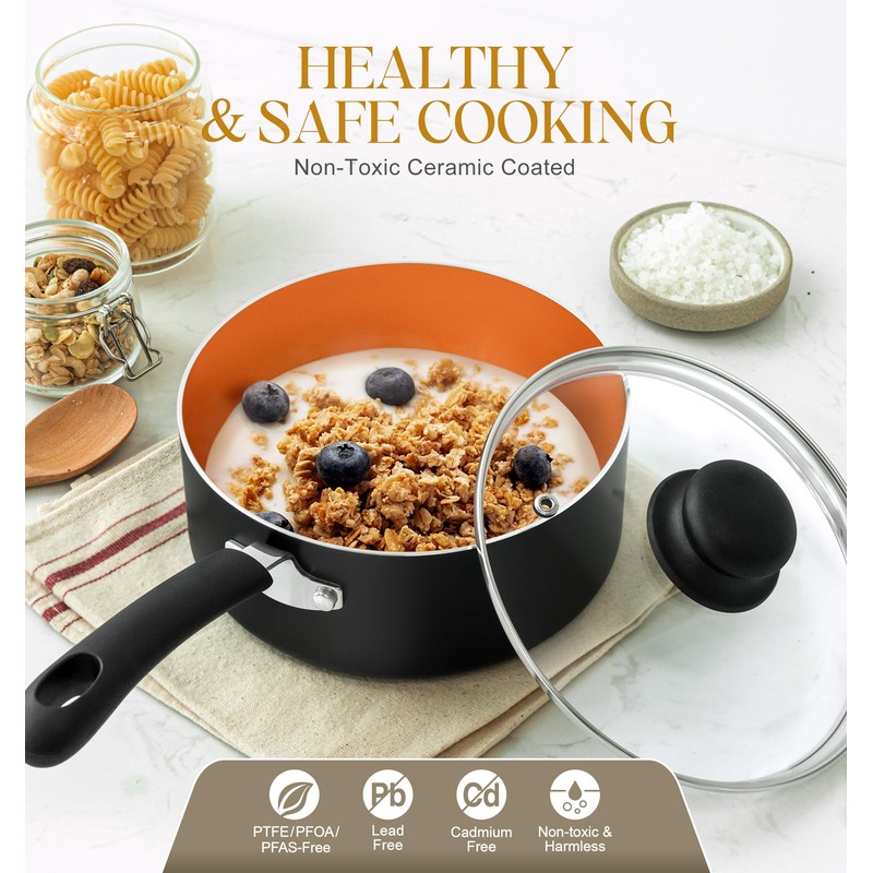 MICHELANGELO Ceramic Saucepan Set 1.5QT & 2QT & 3QT Nonstick