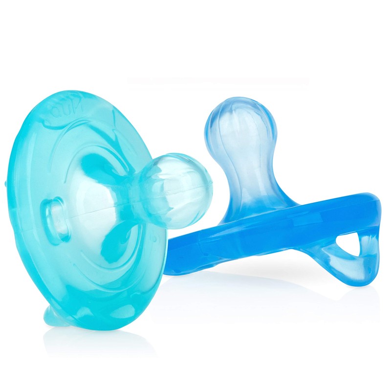 Nuby 2 Piece 100% Silicone Cherry/Natural Shape Pacifiers, 6-12 Months