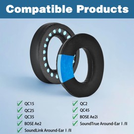 Buziba Cooling Gel Earpads for Bose QC35/QC35 II & QC25/QC45/AE2/AE2i/AE2w, Ice Silk Fabric, High Density Noise Cancelling Foam, Cooler for Longer, Black