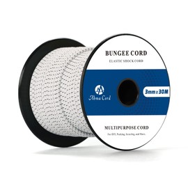 Abma Cord Bungee Cord 100% Stretch 3mm 30M Elastic Shock Cord - White&Black