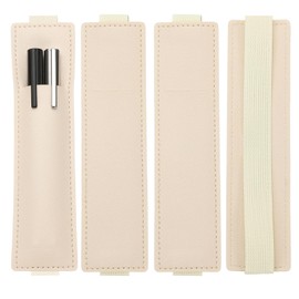 PATIKIL Elastic Notebook Pen Holder Adjustable Hold Holder PU Leather Pencil Sleeve Pouch for Journal Clipboard, beige