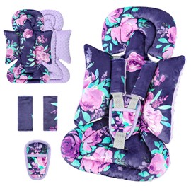 TANOFAR Car Seat Head Support Baby - Infant Car Seat Insert for Newborn Girls Boys - Soft Carseat Head Support for Infant - Newborn Carseat Insert for Car Seats, Strollers, Swings (Purple Flower)