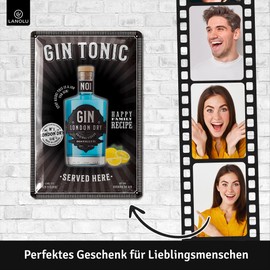 Tin Signs Retro Bar Decoration - Bar Sign Gin Tonic Served Here - Cocktail Sign with Funny Sayings as a Gift - Metal Signs Vintage as Alcohol Accessories - Decoration Kitchen 20 x 30 cm