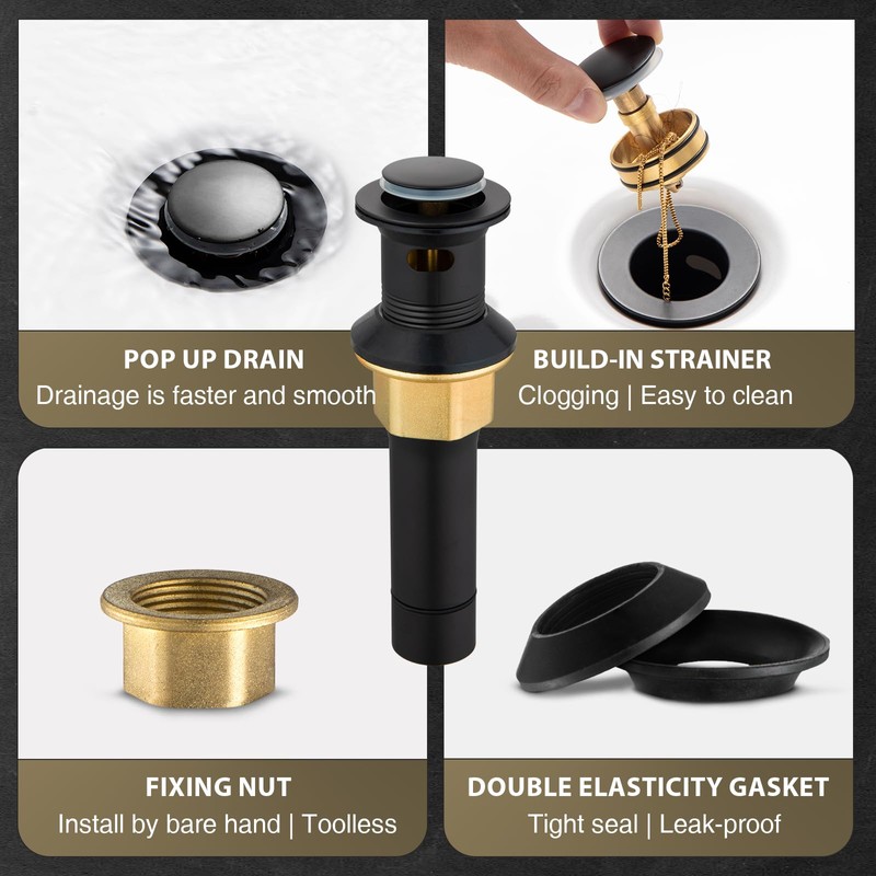 Bathroom Sink Faucet, Black and Gold Color, Waterfall Style, SUS304