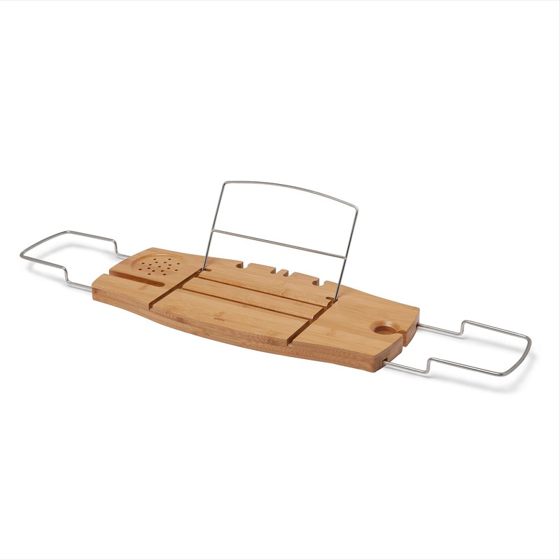 Umbra Aquala, Bamboo and Chrome Extendable Bathtub Tray Caddy, Natural
