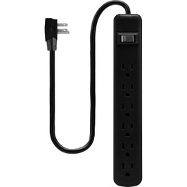 GE 6-Outlet Power Strip, 2ft Cord, Wall Mount, Integrated Circuit Breaker, 15A, 1800W, UL Listed, Black, 14831