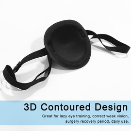 Parche médico para ojos, 2 parches para ojos para adultos, cómodo parche 3D, parches ajustables para ojos perezosos para adultos y niños, para cualquier ojo, negro