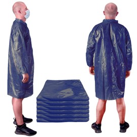 EZGOODZ Polyethylene Lab Coats. Pack of 50 Dark Blue Poly Work Gowns 3X-Large. Disposable Plastic PPE Workwear with Elastic Wrists. Unisex Waterproof Clothing. PPE Protective Frocks in Bulk.