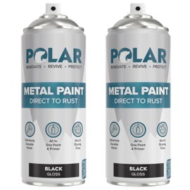 Polar Gloss Black Direct to Rust Spray Paint - 2 x 13.5 Fl Oz - Protect and Stop Rust & Corrosion - Primer, Undercoat, Topcoat - Quick Dry Formula - Ideal for Metal, Wood, Plastic and Ceramic Surfaces