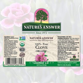 Nature’s Answer USDA Organic Clove Essential Oil, 100% Pure | Natural Aromatherapy Oil for Diffuser/Humidifier, Steam Distilled 0.5 fl oz. (15ml) | Made in USA