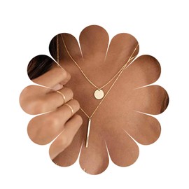 Allereya Vintage Layered Coin Disc Choker Necklace Long Bar Pendant Necklace Tiny Coin Necklace Gold Geometric Vertical Bar Necklace Jewelry for Women and Girls (Gold)