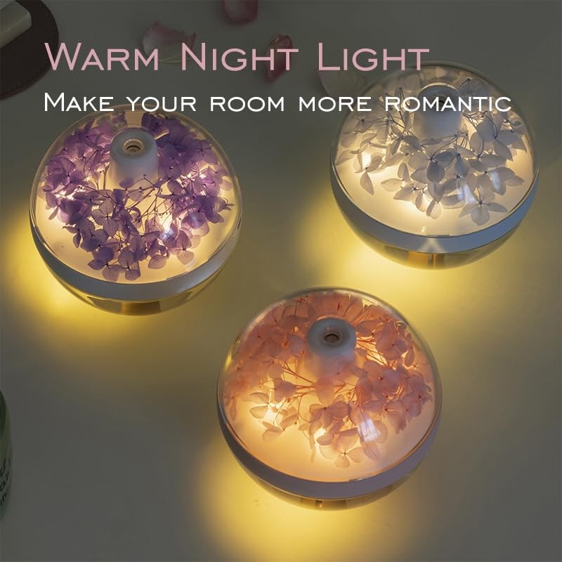 Preserved Flower Portable Humidifier,270ml Capacity,Rechargeable Essential Oil Diffuser with Night