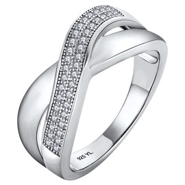 YL Infinity Cross X Ring 925 Sterling Silver with 5A Cubic Zirconia for Women, Silver, Cubic Zirconia