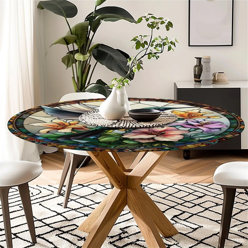 Yesad Round Fitted Tablecloth with Elastic Edge for Up to