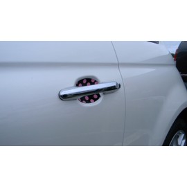 Black and Pink Polka Dots Car Auto Accessory Door Handle Trim Molding Scratch Protector 2 Door Pack
