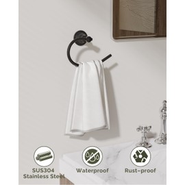 WZKALY Towel Ring, Stainless Steel Hand Towel Holder for Bathroom Wall Mount, Heavy Duty Towel Hanger for Kitchen, Bath, RV (Matte Black)