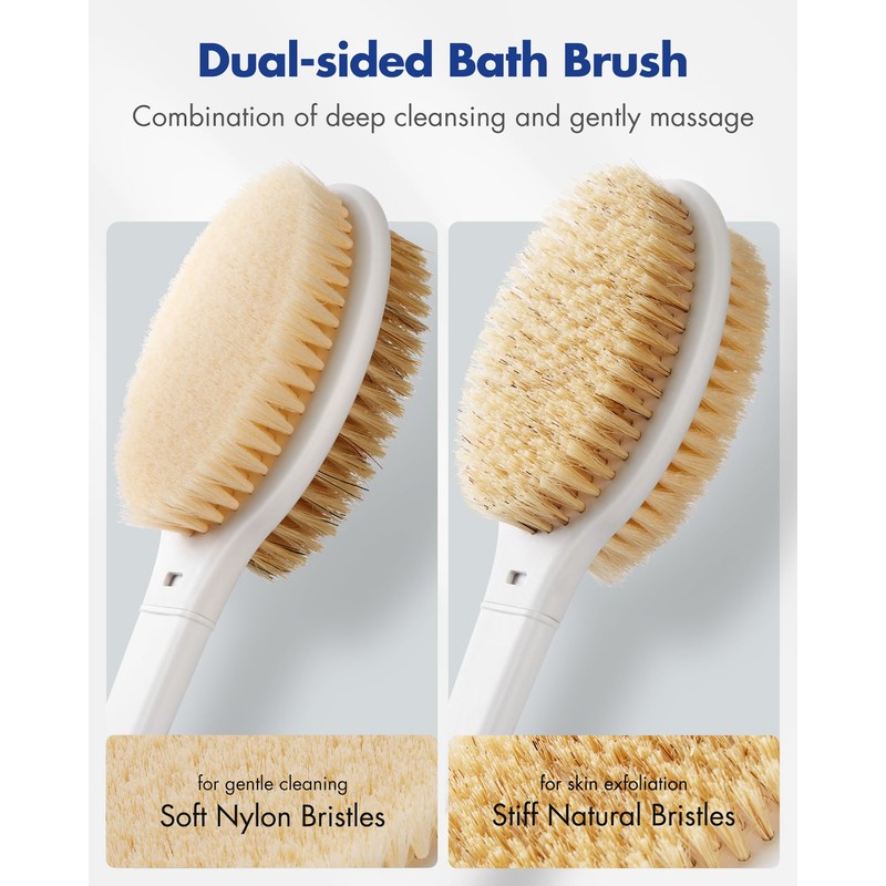 Back Scrubber Body Shower Brush: Anti Slip Long Handle Bath