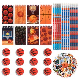 Phlognfy Basketball Theme Party Gifts, 82 Pieces Basketball Children's School Supplies Set, with Pencil Spiral Notepad Erasers Stickers, for Girls Boys Children's Birthday Gifts