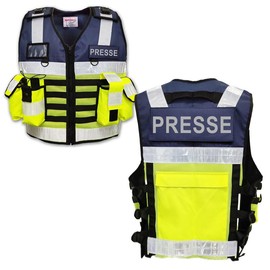 EXPLOSIV Reflective Multi-Pocket Security Vest, Size M-2XL (Adjustable), Navy-Yellow, Press