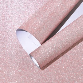 CAX Pink Glitter Peel and Stick Wallpaper Sparkle Self-Adhesive Contact Paper for Cabinets Removable Glitter Pink Wallpaper Stick and Peel for Bedroom Drawer Dresser 17.3''x80''