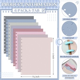 Dispowreath 6 Sets 8 Tab Discbound Dividers 8.5 x 11 Inch Letter Size Plastic Binder Dividers Multicolor 8 Colors for Office Subject Document(Soft Color)