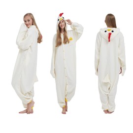 SimZoo Adult Animal Onesie Pajamas, Men and Women's Chicken Cosplay Costume Sleepwear, One-Piece Unisex Homewear X-Large