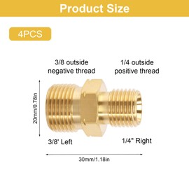 Gas Hose Connector 4 Pieces Gas Hose Quick Coupling Gas Quick Coupling Gas 1/4 Inch Right to 3/8 Inch Left AG Brass Double Nipple for Air Conditioning Solar Systems Sanitary