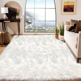 Latepis Large Area Rug 6.7x10 Big Rugs White Faux Sheepskin Fur Rug for Living Room Washable Rug Fluffy Rug for Bedroom High Pile Plush Rug Shaggy Rug Home Décor Rectangle Rug