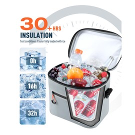 Sydioor 16 Can Soft Cooler Bag Leakproof, 14 L Cool Insulated Bag for 2-4 Person with Removable Shoulder Strap, Portable Thermal Waterproof - Camping, Beach, Picnic, Grey