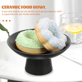Cabilock Ceramic Fruit Bowl Footed Food Bowl Kitchen Counter Decorative Pedestal Bowl Large Snack Dessert Serving Bowl for Table Countertop Black