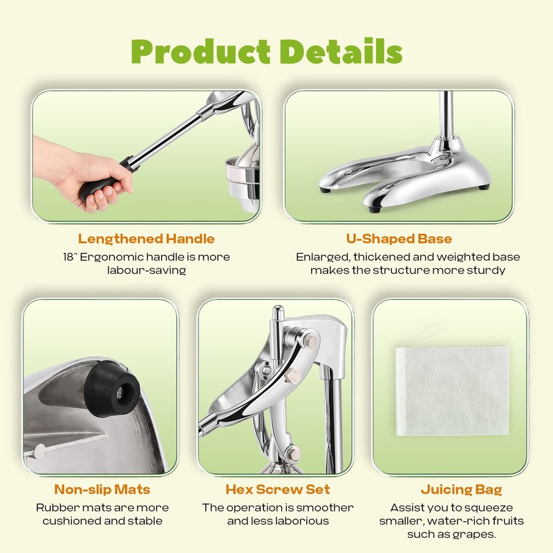 Luzrise Manual Juicer Hand Press Professional Citrus Juicer Countertop Metal