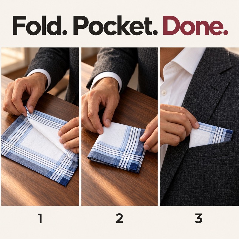 Men's Cotton Plaid Handkerchiefs 6-Pack – 17-Inch Soft Pocket Square