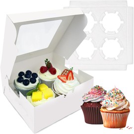 Menmamenma 4 Hole Cupcake Boxes, 20 Pack, White Cupcake Boxes with Window For Carrying Desserts And Displaying Tasty Muffins, Cupcakes, Fairy Cakes, Treats (4 Holes)