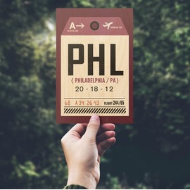 Philadelphia, Pennsylvania, PHL, Luggage Tag (4x6 Birch Wood Postcards, 2-Pack Stationary, Rustic Home Wall Decor)