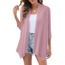 Uvog Womens Short Sleeve Cardigan Summer Lightweight Sweater Bolero Shrugs Open Front Cardigans Dark Pink XL