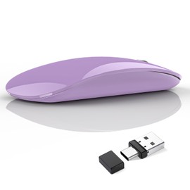 Uiosmuph G11 Wireless Mouse, USB C Rechargeable Computer Mouse, Slim Silent Mice 2.4GHz Optical with USB Nano Receiver and Type C Receiver for Laptop/Mac/PC - Purple