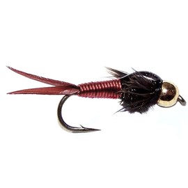 The Fly Fishing Place Tungsten Bead Head Red Copper John Nymph Fly Fishing Flies - Set of 6 Flies Hook Size 18