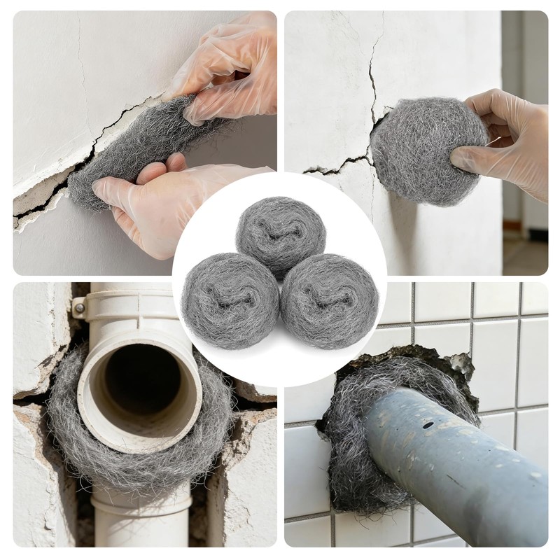 Steel Wool Mice Control, 3 Pack 3" x 11.5 Ft